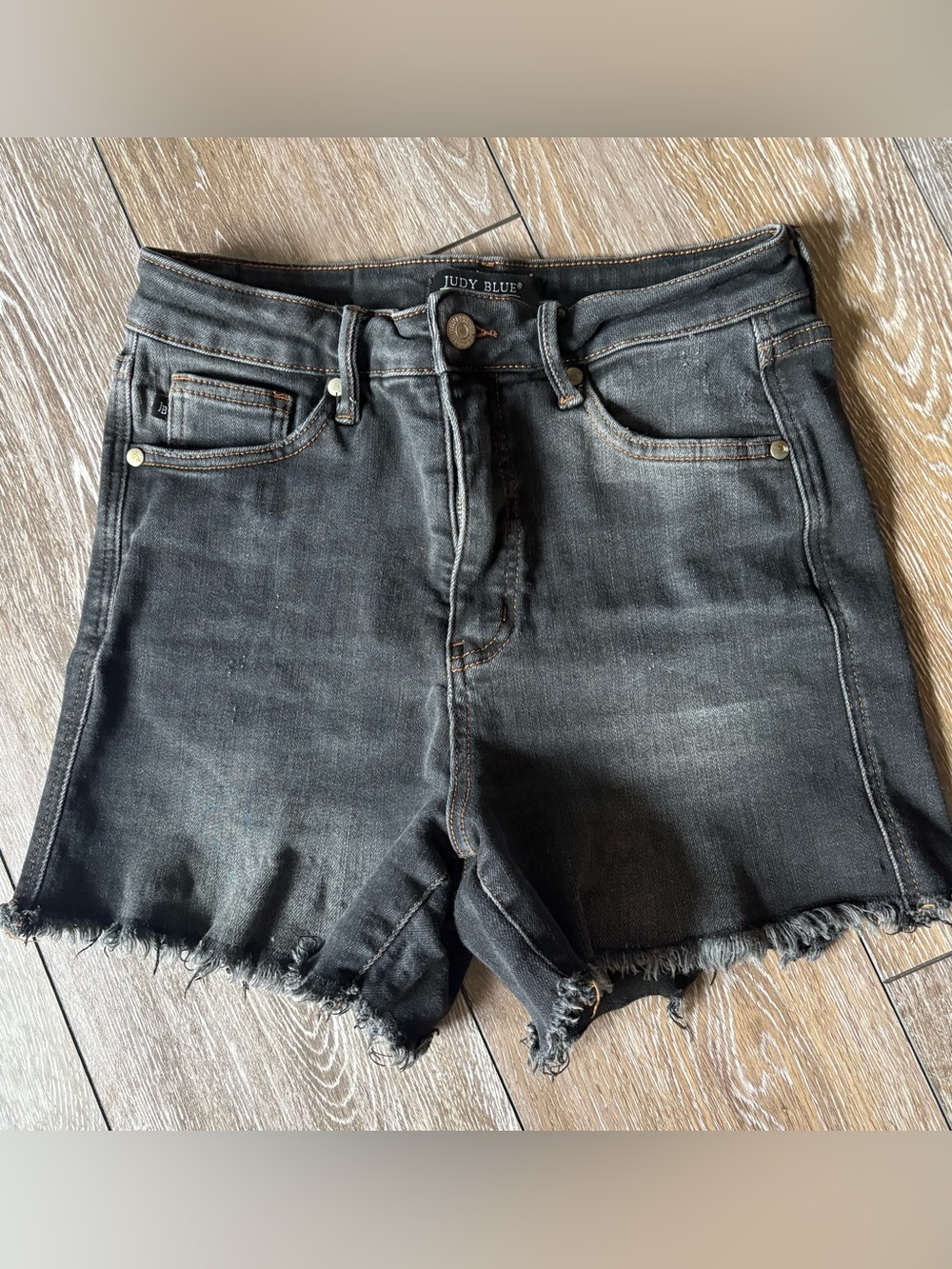 Judy Blue Washed Black Frayed Hem Denim Shorts
